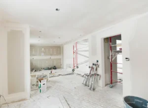 newly installed drywall inside the commercial building