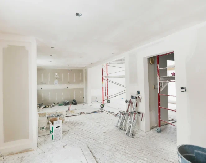 newly installed drywall inside the commercial building