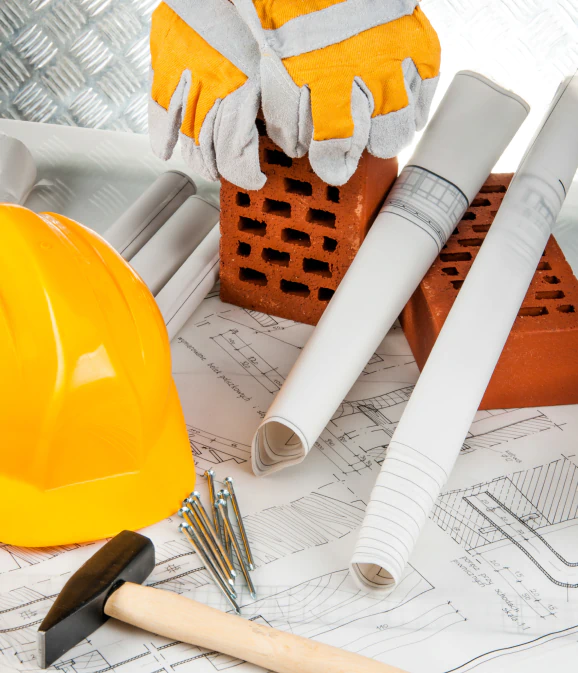 blue prints and construction equipments