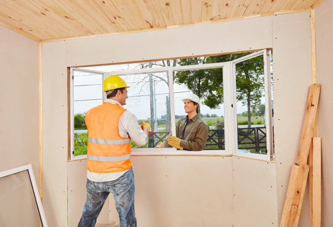 workers doing window installation